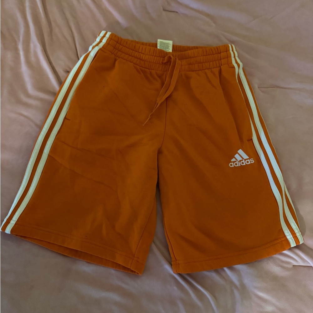 Adidas Bright Orange Shorts with White Stripes